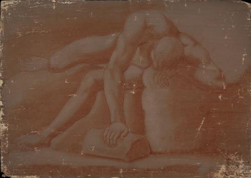 Estudio de modelo masculino desnudo recostado en escorzo