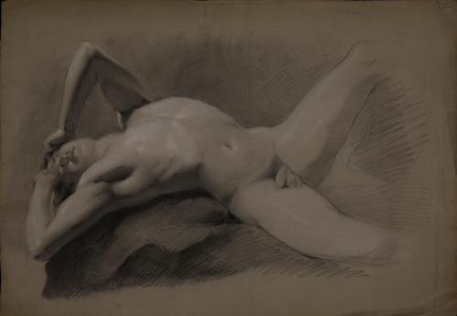 Estudio de modelo masculino desnudo tumbado