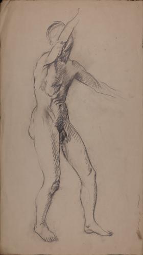 Estudio de modelo masculino desnudo en movimiento hacia la derecha