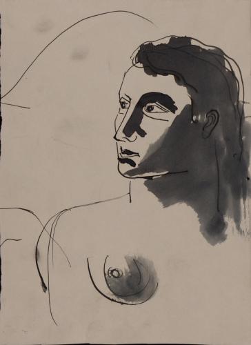 Estudio de busto modelo femenino desnudo de tres cuartos hacia la izquierda