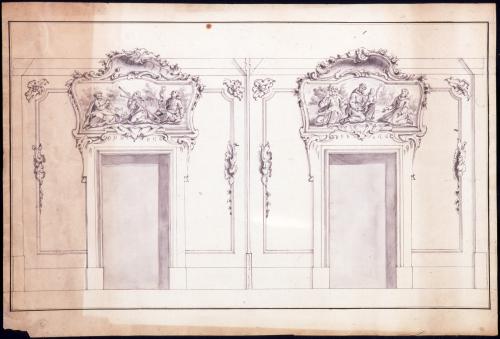 Decoración de dos sobrepuertas con santos.