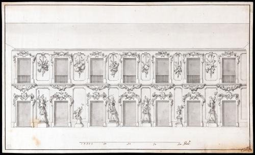 Proyecto de la fachada sobre el patio interior de la casa de Osuna, Palacio de los Afligidos.