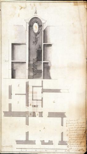 Planta y sección de una estancia de la casa del príncipe Pío. Palacio de los Afligidos (Madrid)