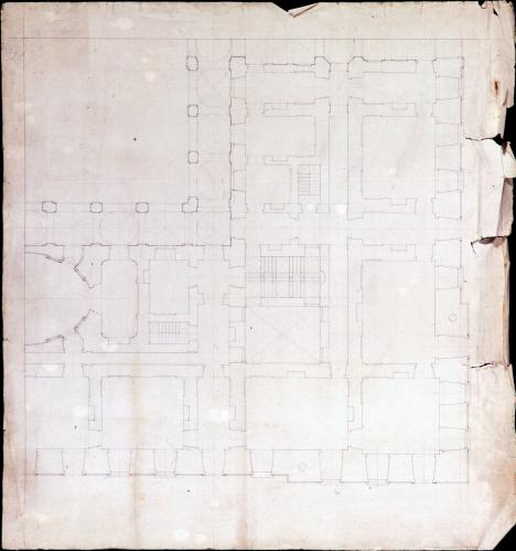 Esquema del ángulo superior derecho de la planta baja del palacio de Riofrío (Segovia)