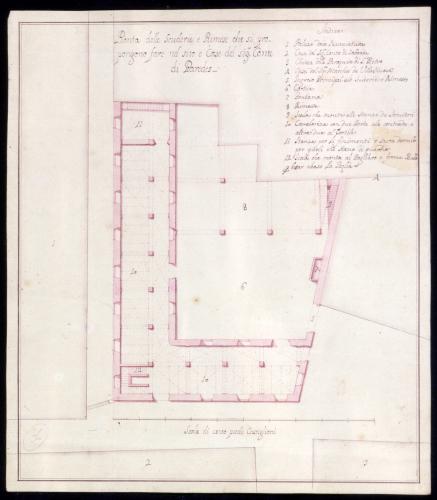 Plano topográfico y planta de las caballerizas de la casa del conde de Paredes (Madrid)
