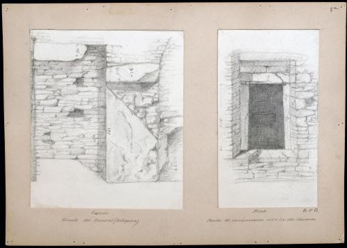 Túmulo del Romeral (Antequera). Puerta de comunicación entre las dos cámaras. Alzado y sección.