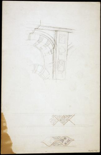 Mezquita Catedral de Córdoba. Estudios de arcos (fachada oriental de la ampliación de al-Hakan II) y vigas.