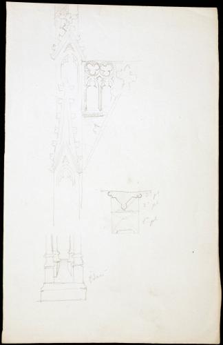Detalles de arquitectura gótica (pilares, pináculos, gabletes, vidriera). ¿Iglesia de Santa María del Mar (Barcelona)?