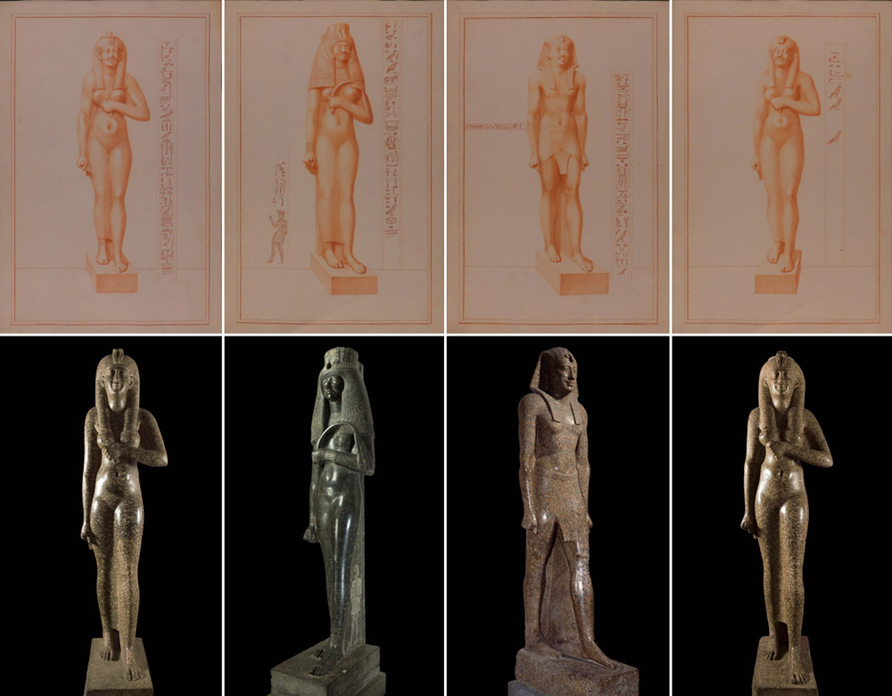 Dibujos de figuras egipcias basadas en esculturas