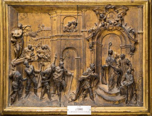San Ambrosio impide al Emperador Teodosio entrar en el templo de Milán