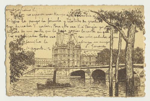 [Tarjeta postal del Puente Real y el Louvre]