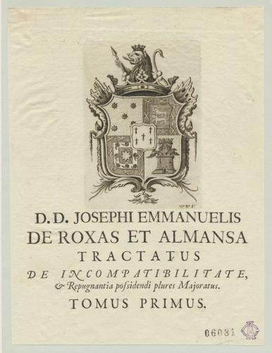 [Escudo de armas de] D. Josephi Emmanuelis de Roxas