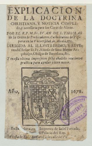 [Escudo de] D. Fr. Alonso de Sotomayor, obispo de Barcelona