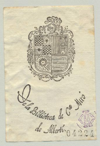 [Ex Libris] De la Biblioteca de C<sup>a</sup>. Miró de Alberti