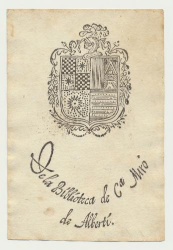 [Ex Libris] De la Biblioteca de C<sup>a</sup> Miró de Albertí.