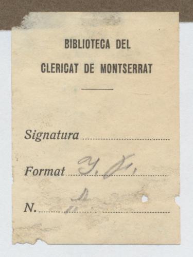[Tejuelo de la] Biblioteca del Clericat de Montserrat