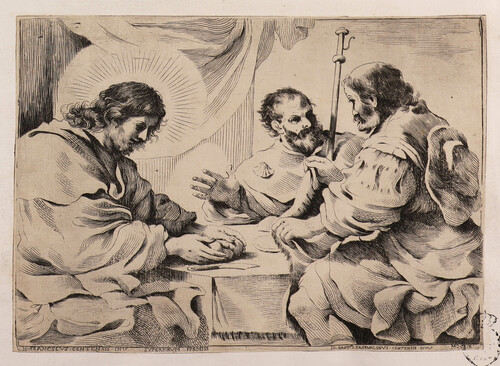 Jesús comparte el pan con los discípulos en Emaus
