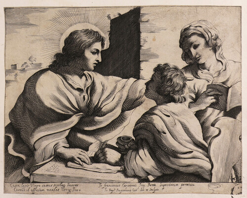 Jesucristo joven con la Virgen y San Juan