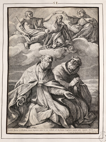 San Agustín y San Guillermo adoran a la Virgen coronada