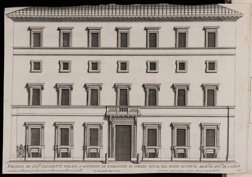 Palazzo de Sig(re) Sacchetti presso s. Giovanni de Fiorentini in strada Giulia nel rione di Ponte...