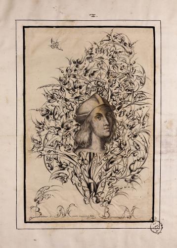 Autorretrato de Rafael Sanzio sobre motivo floral
