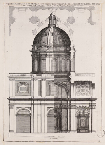 Vetus aspectus interior et exterior templi SS. Ambrosii et Caroli Boromei