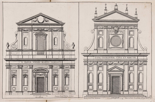 Alzado de las fachadas de las iglesias de Santa María de Monserrat y Santa Catareni dei Funari
