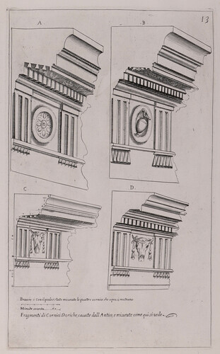 Fragmenti di cornice doriche, cavate dall antico, e misurate come qui si vede