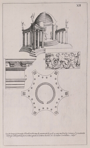 Questo tempio fu trovato a Tivoli richissimo di ornamenti de quali ve se ne mostra la cornice...