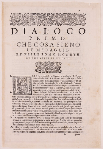 Dialogo primo, che cosa sieno le medaglie...(p. 1)