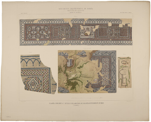 Alicante. Elche. Planta conjunto y detalle del mosaico de Galatea, descubierto en 1861