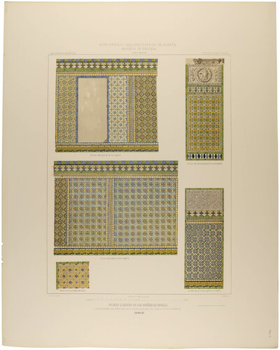 Sevilla.  Palacio llamado de las Dueñas. Azulejos en los zócalos de la capilla y en los arcos de su ingreso