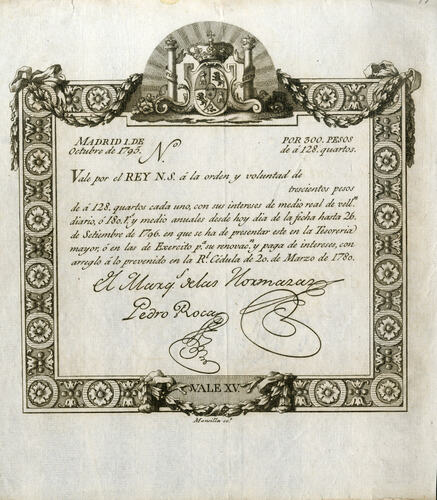 Vale real de 300 pesos. Año 1795