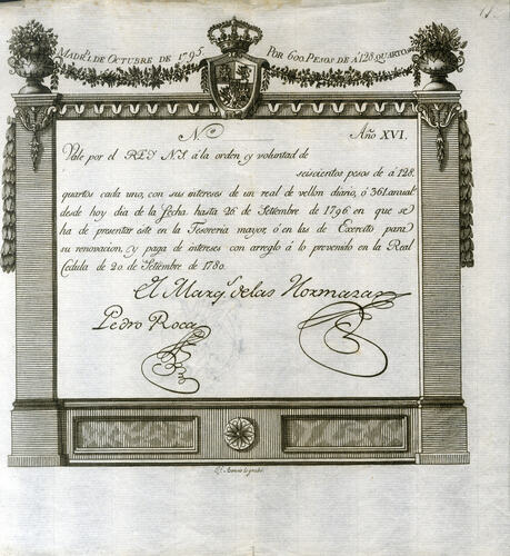 Vale Real de 600 pesos. Año 1795