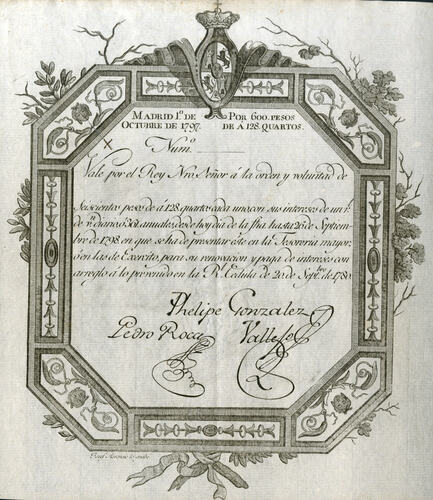 Vale Real de 600 pesos. Año 1797