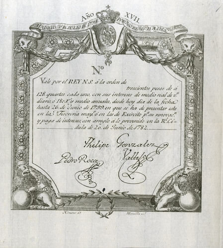 Vale real de 300 pesos. Año 1798