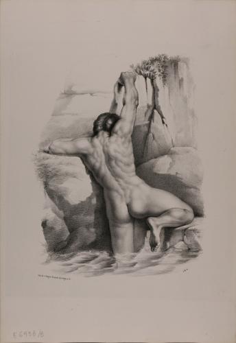 Desnudo masculino saliendo del agua