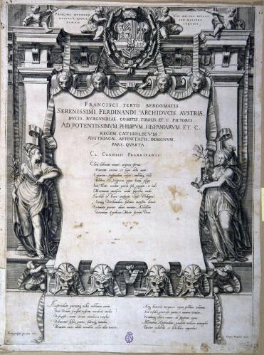 FRANCISCI TERTII BERGOMATIS SERENISSIMI FERDINANDI ARCHIDUCIS AUSTRIAE ... AD POTENTIS SIMUN PHILIPPUM HISPANIARUM ET C. REGEM CATHOLICUM AUSTRIACAE AFFINITATIS IMAGINUM : [portada]