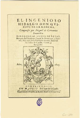 EL INGENIOSO HIDALGO DON QUIXOTE DE LA MANCHA, Compuesto por Miguel de Cervantes Saavedra : [portada]