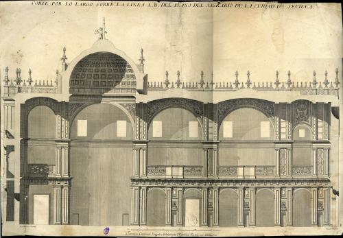 CORTE POR LO LARGO SOBRE LA LINEA A.B. DEL PLANO DEL SAGRARIO DE LA CIUDAD DE SEVILLA