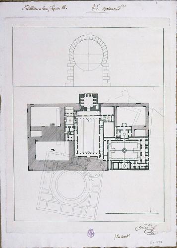 [Arco y reconstrucción en planta del palacio nazarí de La Alhambra]