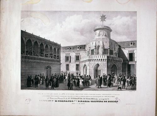 VISTA DEL INTERIOR DE LA IGLESIA DEL RL. MONASTERIO DE S. GERONIMO DE ESTA CORTE, durante el acto de la Jura de S.A.R. el Srmo. Señor Príncipe de Asturias D. FERNANDO DE BORBON, (hoy D. FERNANDO VII que felizmente reyna) celebrado el 23 de Setiembre de 1789