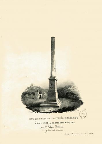 MONUMENTO DE CANTERÍA DEDICADO Á LA MEMORIA DE YSIDORO MÁIQUEZ por Dn. Julian Romea en Granada año 1839