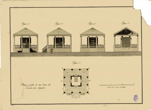 Planta y perfiles de una Casita del Lazareto para contagiados