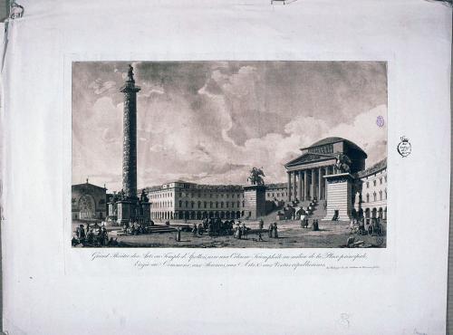 GRAND Théâtre des Arts ou Temple d'Apollon, avec une Colonne Triomphâle au milieu de la Place principale, Erigée au Commerce, aux Sciences, aux Arts & aux Vertus républicaines