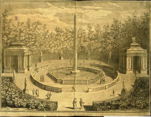 Fontaine des Domes, dans un des Bosquets des Jardins de Versailles, ou sont renfermez 2 Temples quarrez de marbre blanc ..