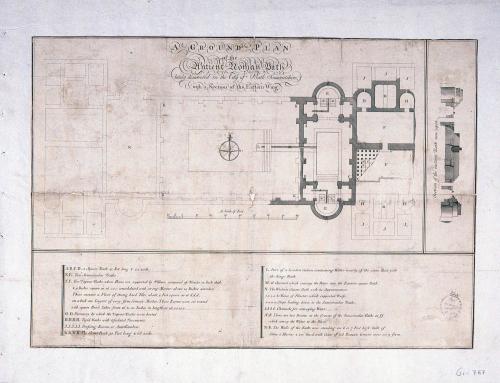 A GROUND PLAN of the Antient Roman Bath : lately discovered in the City of Bath Somersetshire : with a Section of the Eastern Wing