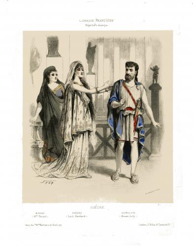 PHÈDRE : OENONE (Mme. Thénard) ; PHÈDRE (Sarah Bernhardt) ; HIPPOLYTE (Moumet Sully)