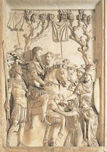 Relieve del monumento honorario de Marco Aurelio: sumisión de los germanos