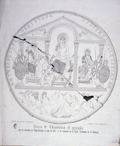 Disco de Theodosio el grande : que se encontró en Almendralejo el año de 1847, y se conserva en la Real Academia de la Historia